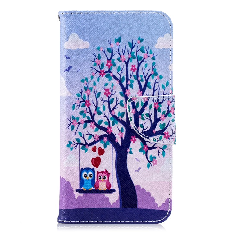 For Xiaomi Redmi 6 (Dual Camera: 12MP+5MP) Pattern Printing Leather Wallet Stand Flip Case Accessory - Tree and Owls-2