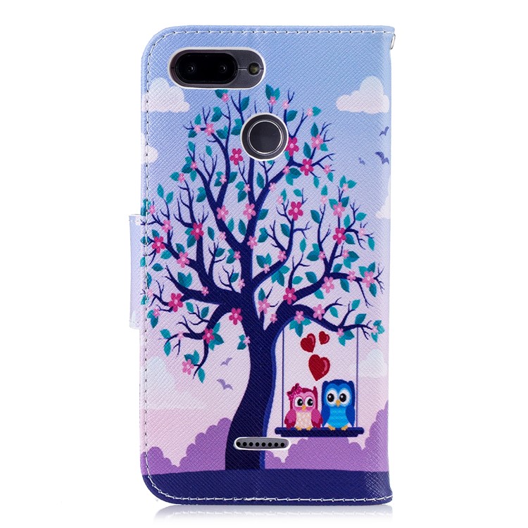 For Xiaomi Redmi 6 (Dual Camera: 12MP+5MP) Pattern Printing Leather Wallet Stand Flip Case Accessory - Tree and Owls-3