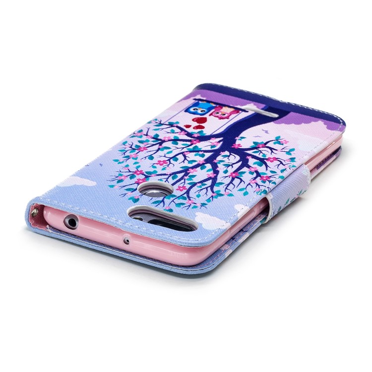 For Xiaomi Redmi 6 (Dual Camera: 12MP+5MP) Pattern Printing Leather Wallet Stand Flip Case Accessory - Tree and Owls-7