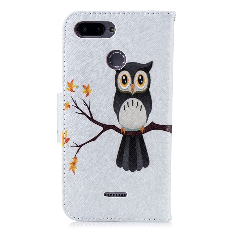 For Xiaomi Redmi 6 (Dual Camera: 12MP+5MP) Pattern Printing Leather Wallet Stand Cellphone Protective Cover - Owl on the Branch-3