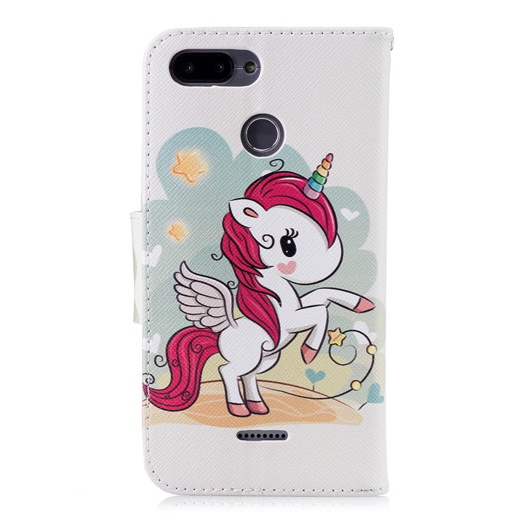 Pattern Printing Leather Phone Cover Shell with Card Slots for Xiaomi Redmi 6 (Dual Camera: 12MP+5MP) - Unicorn-3
