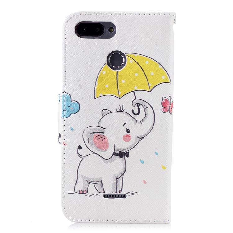 Pattern Printing Leather Cellphone Protective Case for Xiaomi Redmi 6 (Dual Camera: 12MP+5MP) - Elephant Holding an Umbrella-3