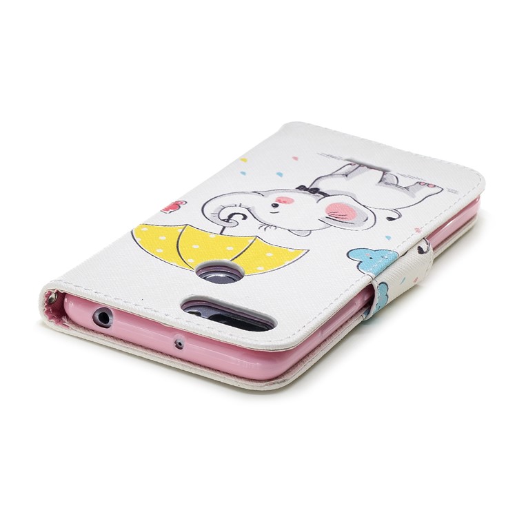 Pattern Printing Leather Cellphone Protective Case for Xiaomi Redmi 6 (Dual Camera: 12MP+5MP) - Elephant Holding an Umbrella-7