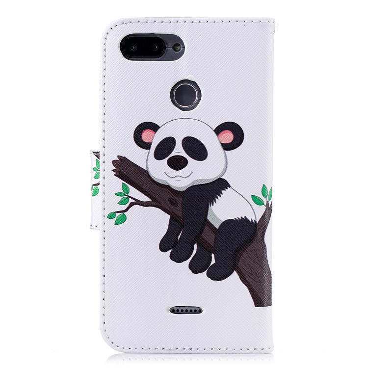 Pattern Printing Leather Wallet Stand Phone Cover with Card Slots for Xiaomi Redmi 6 (Dual Camera: 12MP+5MP) - Panda Climbing Tree-3