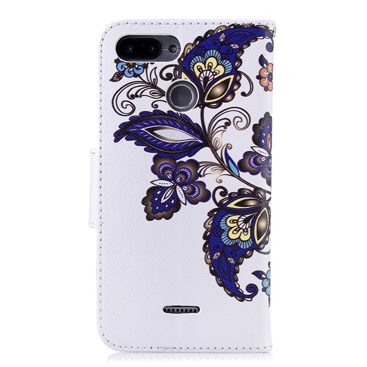 Pattern Printing Leather Protection Stand Shell with Card Slots for Xiaomi Redmi 6 (Dual Camera: 12MP+5MP) - Butterfly and Flower-3