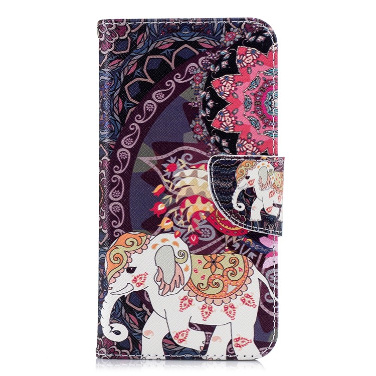 Pattern Printing Leather Cellphone Shell with Card Slots for Xiaomi Redmi 6 (Dual Camera: 12MP+5MP) - Elephant and Peacock-2