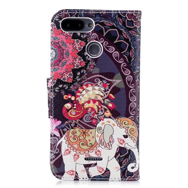 Pattern Printing Leather Cellphone Shell with Card Slots for Xiaomi Redmi 6 (Dual Camera: 12MP+5MP) - Elephant and Peacock-3