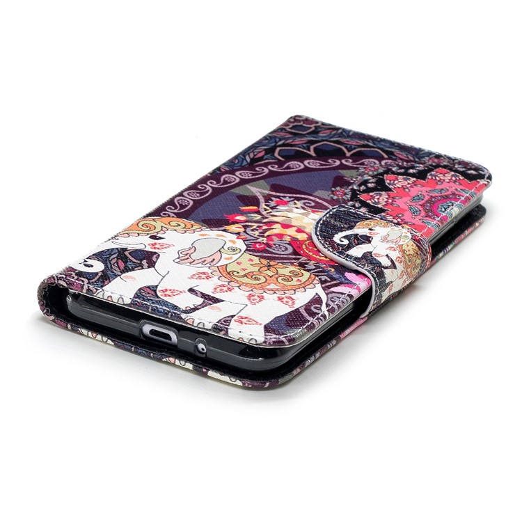 Pattern Printing Leather Cellphone Shell with Card Slots for Xiaomi Redmi 6 (Dual Camera: 12MP+5MP) - Elephant and Peacock-6