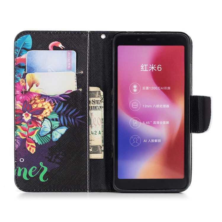 Pattern Printing Leather Folio Protection Stand Shell with Card Slots for Xiaomi Redmi 6 (Dual Camera: 12MP+5MP) - Flamingo and Pineapple-8