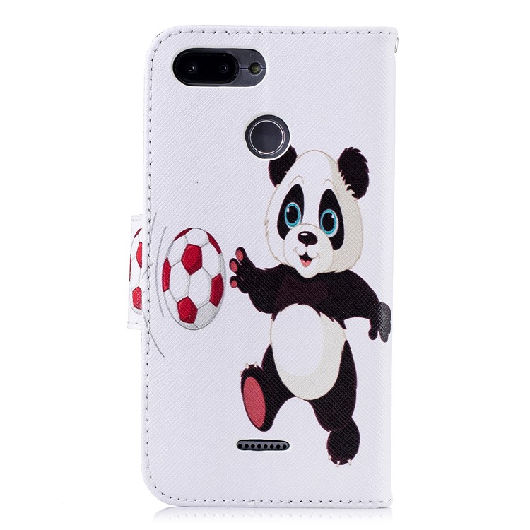 Pattern Printing Leather Case Accessory with Card Slots for Xiaomi Redmi 6 (Dual Camera: 12MP+5MP) - Panda Playing Football-3