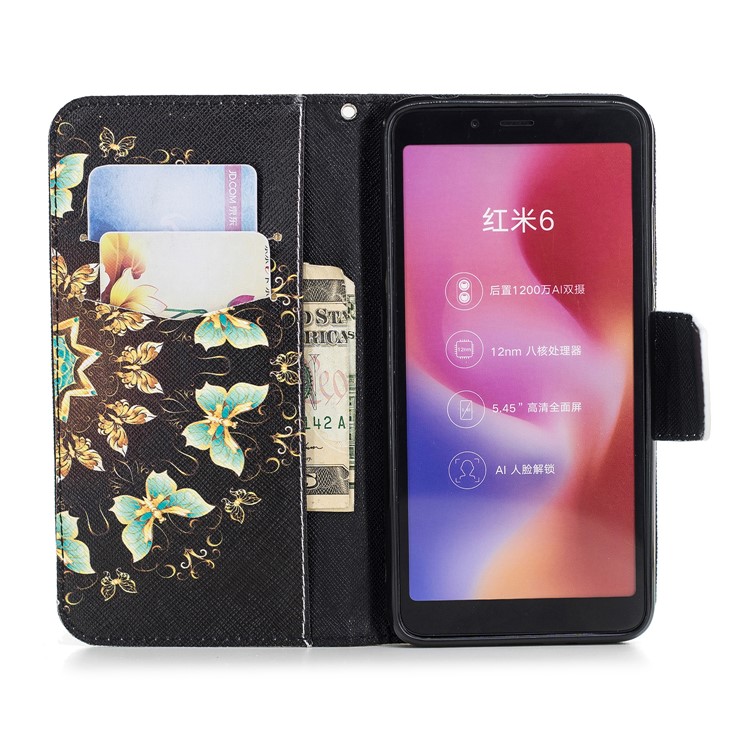 Pattern Printing Leather Phone Magnetic Case with Card Slots for Xiaomi Redmi 6 (Dual Camera: 12MP+5MP) - Colorized Butterflies-8