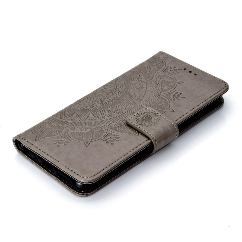 Estuche de Teléfonos Móviles de Protección de Cuero PU de Patrón de Mandala Impreso Para Xiaomi Redmi Note 5 Pro (cámara Dual) / Redmi Note 5 (China) - Gris