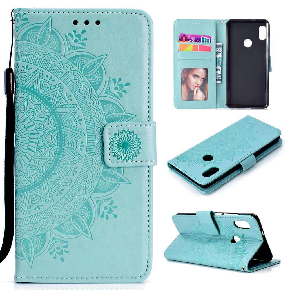 Imprinted Mandala Pattern PU Leather Protection Accessory Case for Xiaomi Redmi Note 5 Pro (Dual Camera) / Redmi Note 5 (China) - Cyan-1