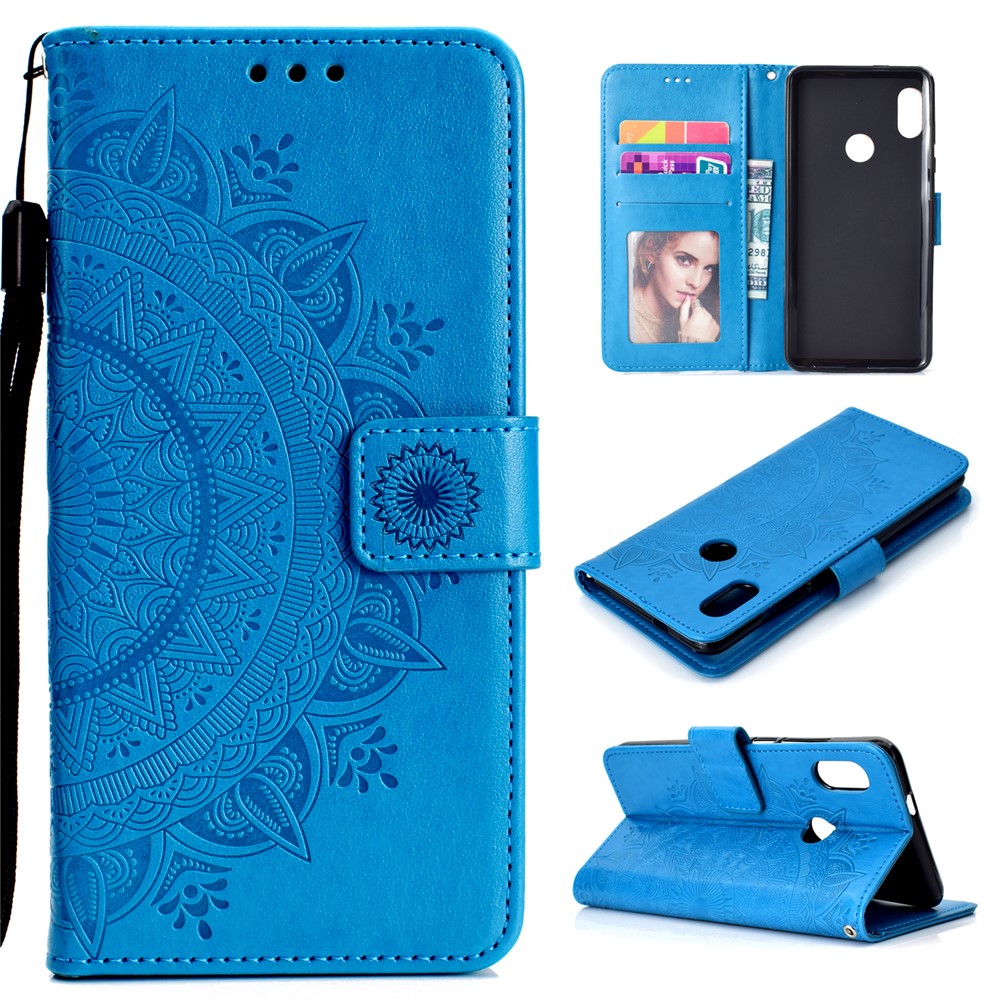 Imprinted Mandala Pattern PU Leather Folio Mobile Case for Xiaomi Redmi Note 5 Pro (Dual Camera) / Redmi Note 5 (China) - Blue-1
