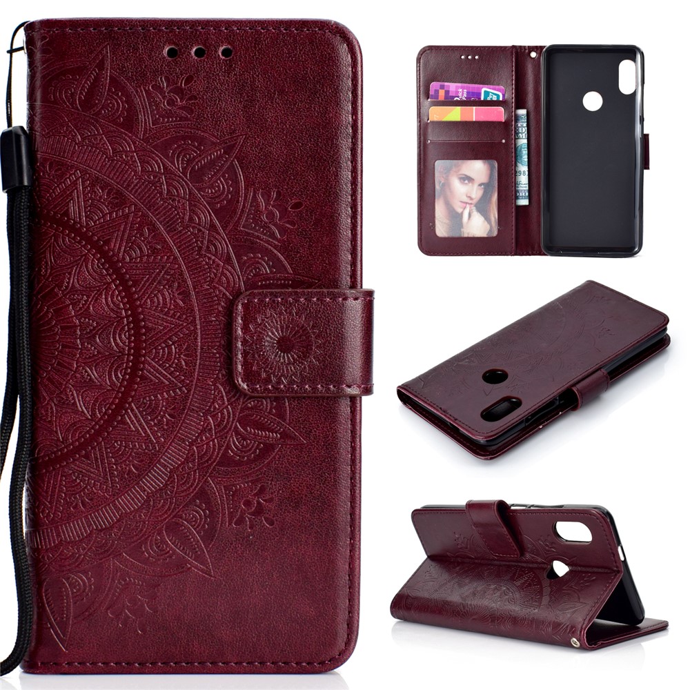 Imprinted Mandala Pattern PU Leather Wallet Stand Cover Case for Xiaomi Redmi Note 5 Pro (Dual Camera) / Redmi Note 5 (China) - Brown-1