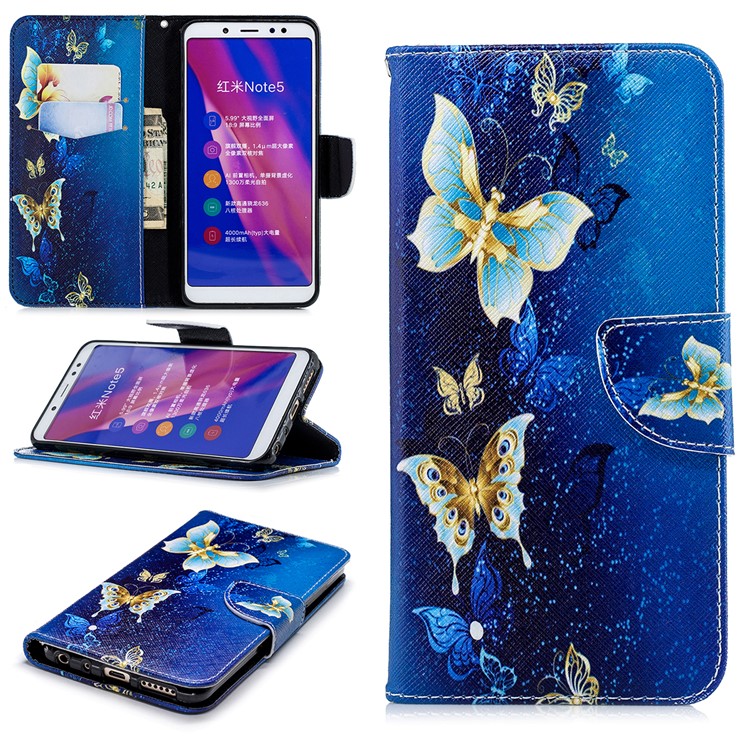 Pattern Printing Leather Wallet Case for Xiaomi Redmi Note 5 Pro (Dual Camera) / Redmi Note 5 (China) - Butterfly Pattern-1