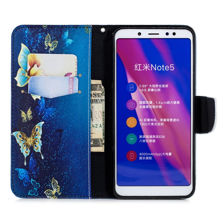 Pattern Printing Leather Wallet Case for Xiaomi Redmi Note 5 Pro (Dual Camera) / Redmi Note 5 (China) - Butterfly Pattern-8