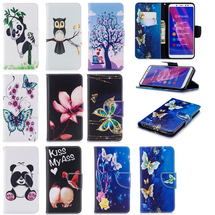Pattern Printing Leather Wallet Case for Xiaomi Redmi Note 5 Pro (Dual Camera) / Redmi Note 5 (China) - Butterfly Pattern-9