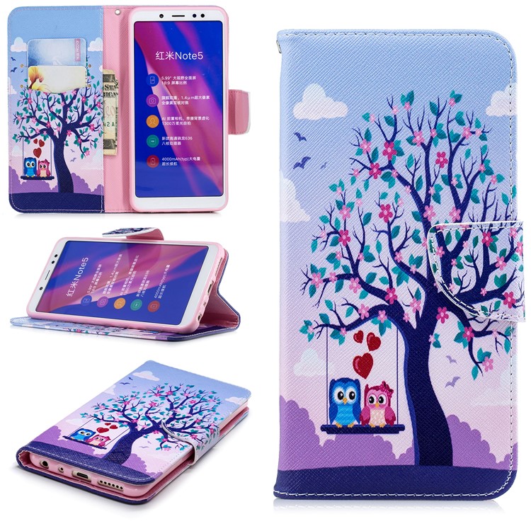 Pattern Printing Leather Wallet Phone Case for Xiaomi Redmi Note 5 Pro (Dual Camera) / Redmi Note 5 (China) - Tree and Owls-1