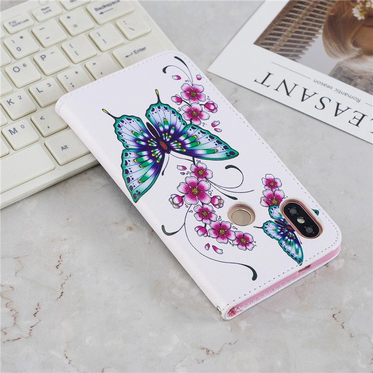 Pattern Printing PU Leather Wallet Case for Xiaomi Redmi Note 5 Pro (Dual Camera) / Redmi Note 5 (China) - Butterfly and Flower-10
