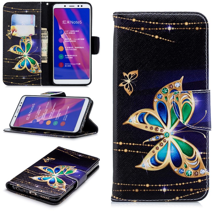Pattern Printing Wallet Leather Stand Case for Xiaomi Redmi Note 5 Pro (Dual Camera) / Redmi Note 5 (China) - Colorized Butterfly-1