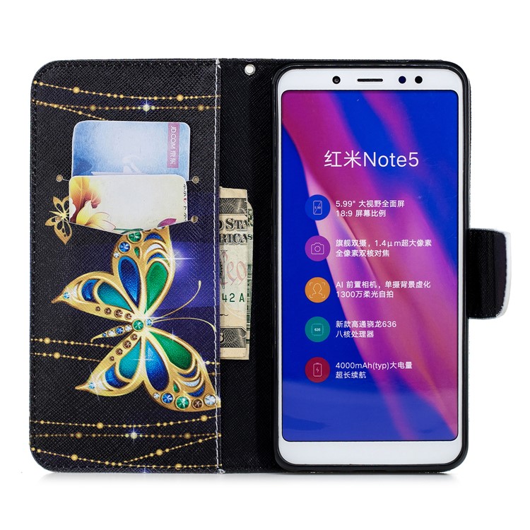Pattern Printing Wallet Leather Stand Case for Xiaomi Redmi Note 5 Pro (Dual Camera) / Redmi Note 5 (China) - Colorized Butterfly-8