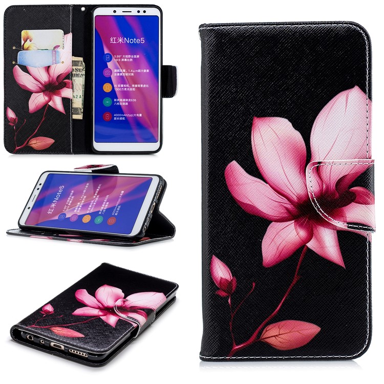 Pattern Printing Wallet Leather Stand Cover for Xiaomi Redmi Note 5 Pro (Dual Camera) / Redmi Note 5 (China) - Flower Pattern-1