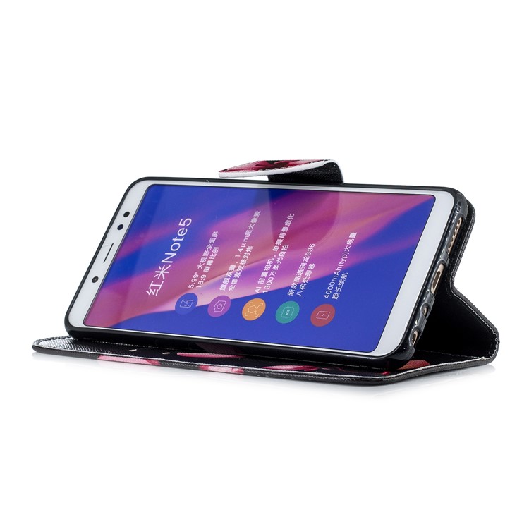 Pattern Printing Wallet Leather Stand Cover for Xiaomi Redmi Note 5 Pro (Dual Camera) / Redmi Note 5 (China) - Flower Pattern-5