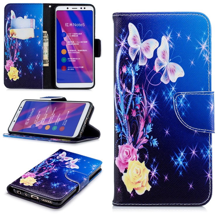 Pattern Printing Magnetic Leather Stand Case for Xiaomi Redmi Note 5 Pro (Dual Camera) / Redmi Note 5 (China) - Elegant Butterflies-1
