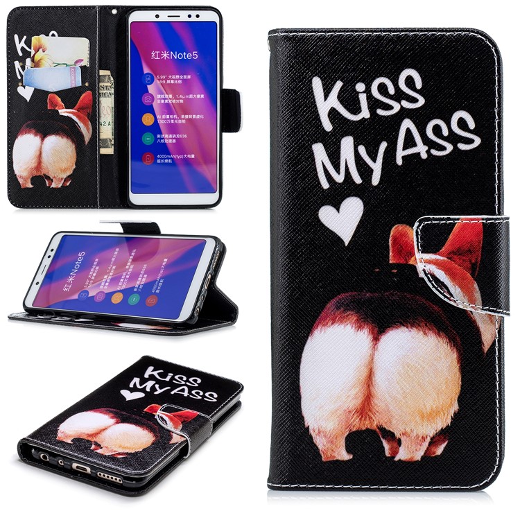 Pattern Printing Magnetic Leather Stand Cover for Xiaomi Redmi Note 5 Pro (Dual Camera) / Redmi Note 5 (China) - Kiss My Ass-1