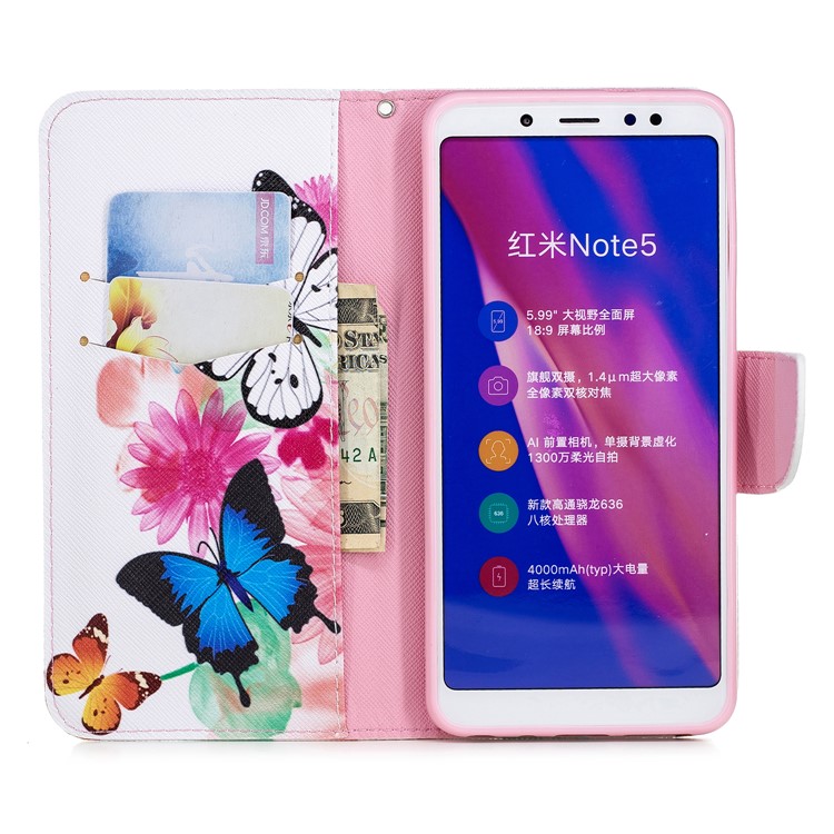 Pattern Printing Wallet Leather Stand Case for Xiaomi Redmi Note 5 Pro (Dual Camera) / Redmi Note 5 (China) - Vivid Butterflies-10