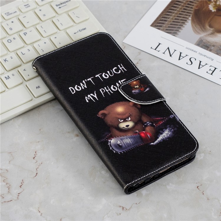Pattern Printing Wallet Leather Stand Cover for Xiaomi Redmi Note 5 Pro (Dual Camera) / Redmi Note 5 (China) - Brown Bear and Warning Words-10