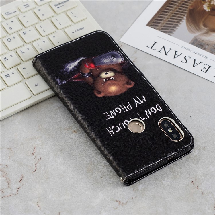 Pattern Printing Wallet Leather Stand Cover for Xiaomi Redmi Note 5 Pro (Dual Camera) / Redmi Note 5 (China) - Brown Bear and Warning Words-11