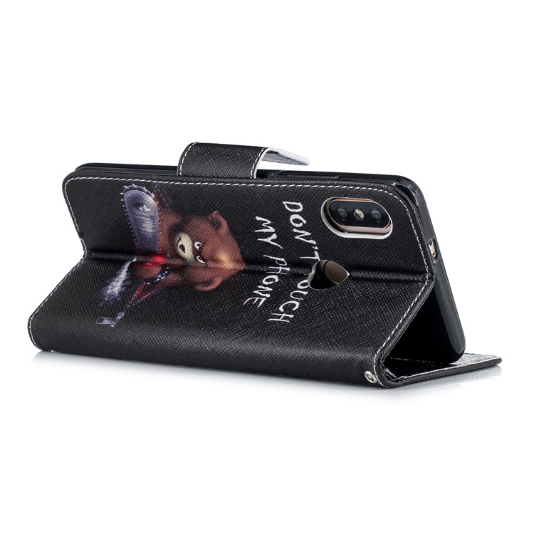 Pattern Printing Wallet Leather Stand Cover for Xiaomi Redmi Note 5 Pro (Dual Camera) / Redmi Note 5 (China) - Brown Bear and Warning Words-4