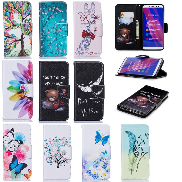 Pattern Printing Wallet Leather Stand Cover for Xiaomi Redmi Note 5 Pro (Dual Camera) / Redmi Note 5 (China) - Brown Bear and Warning Words-9