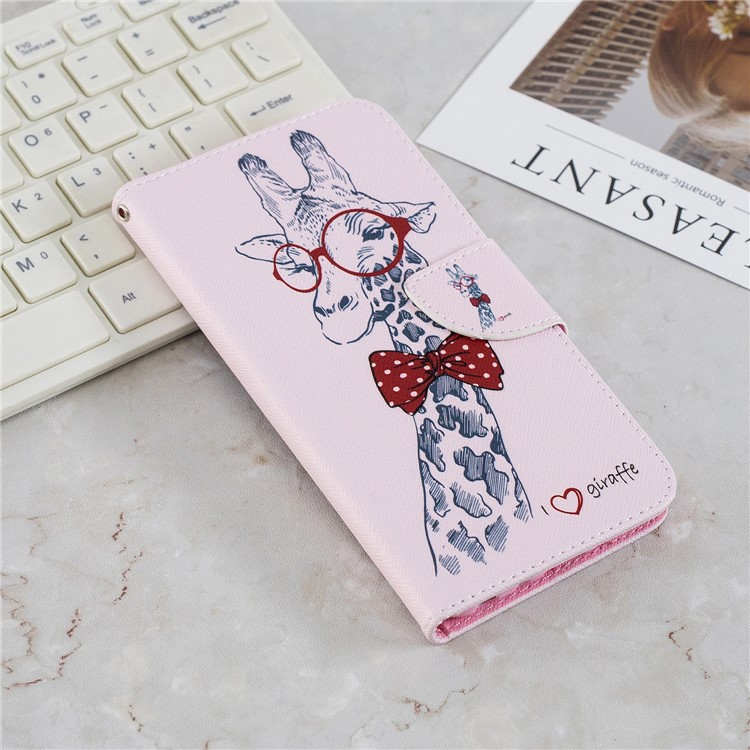 Pattern Printing Wallet Leather Phone Case for Xiaomi Redmi Note 5 Pro (Dual Camera) / Redmi Note 5 (China) - Adorable Giraffe Wearing Glasses-2