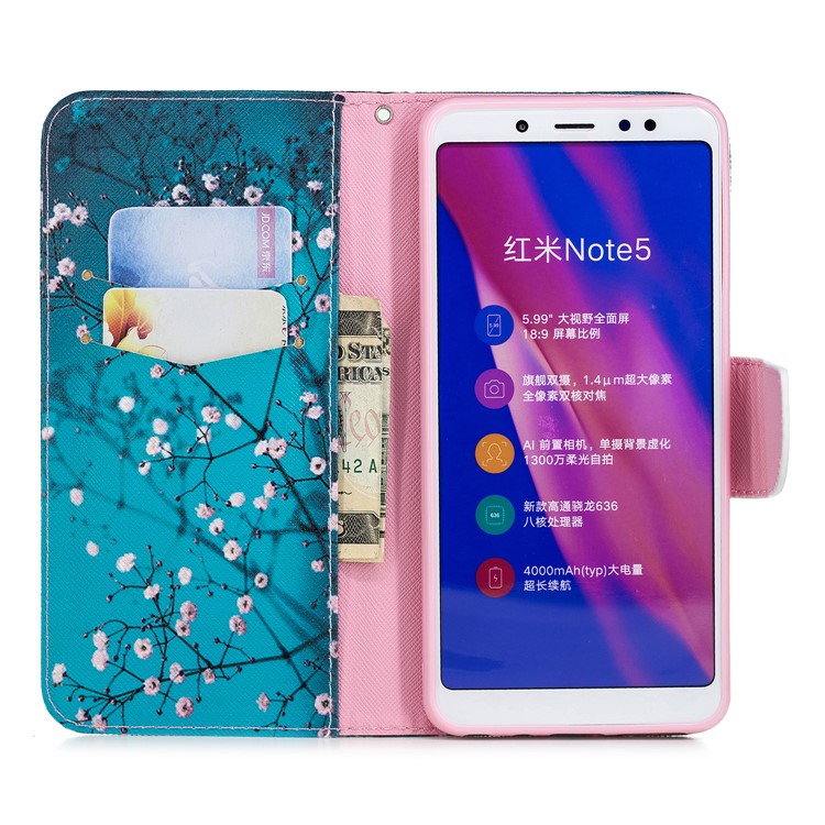 Pattern Printing Magnetic Leather Stand Case for Xiaomi Redmi Note 5 Pro (Dual Camera) / Redmi Note 5 (China) - Tree with Flowers-10