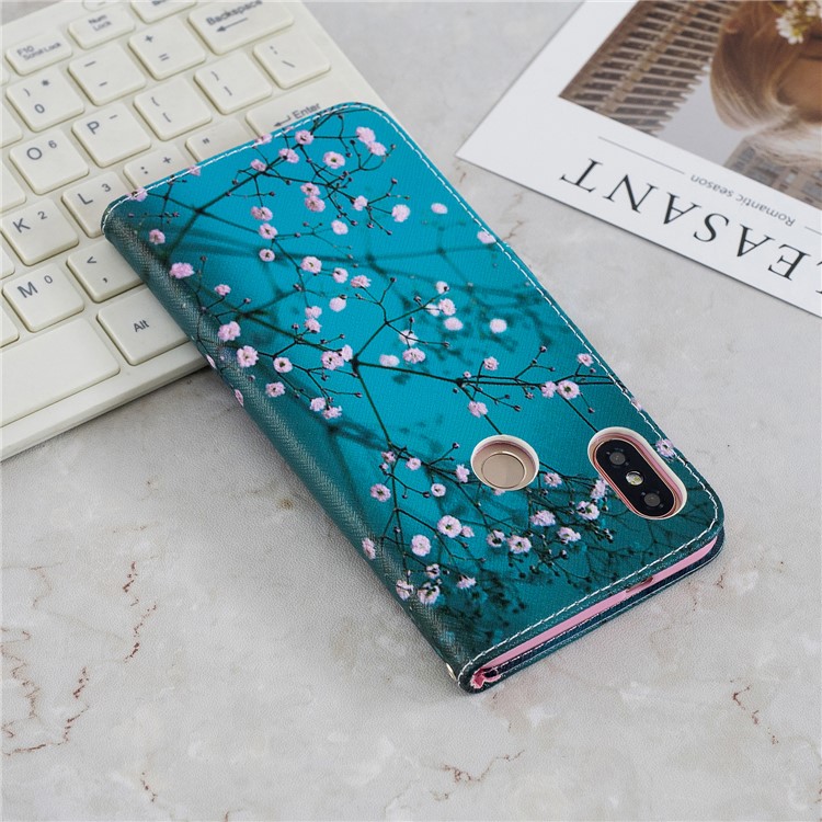 Pattern Printing Magnetic Leather Stand Case for Xiaomi Redmi Note 5 Pro (Dual Camera) / Redmi Note 5 (China) - Tree with Flowers-3