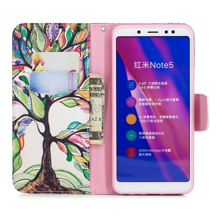 Pattern Printing Magnetic Leather Stand Cover for Xiaomi Redmi Note 5 Pro (Dual Camera) / Redmi Note 5 (China) - Colorized Tree-10