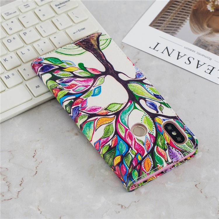 Pattern Printing Magnetic Leather Stand Cover for Xiaomi Redmi Note 5 Pro (Dual Camera) / Redmi Note 5 (China) - Colorized Tree-3