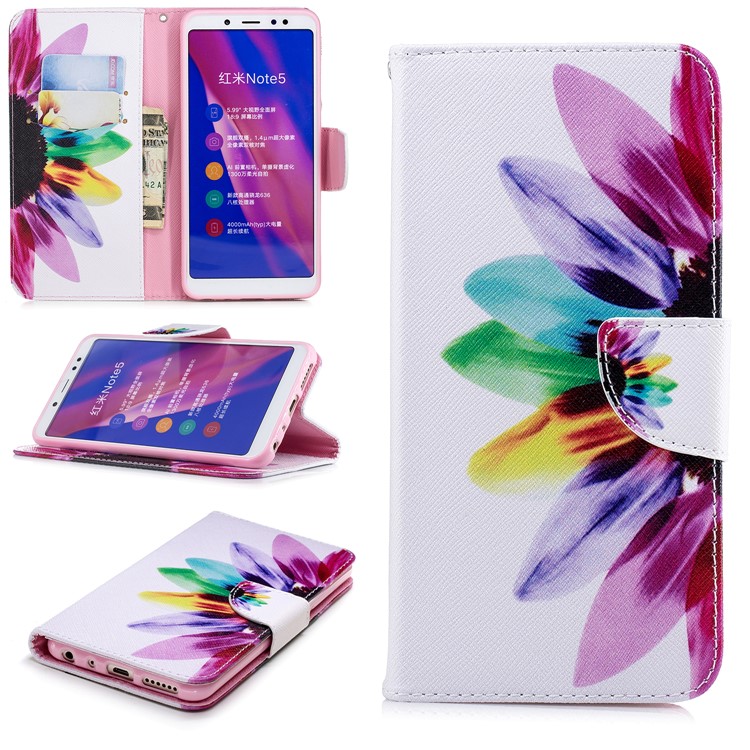 Pattern Printing Leather Wallet Case for Xiaomi Redmi Note 5 Pro (Dual Camera) / Redmi Note 5 (China) - Colorful Petals-1