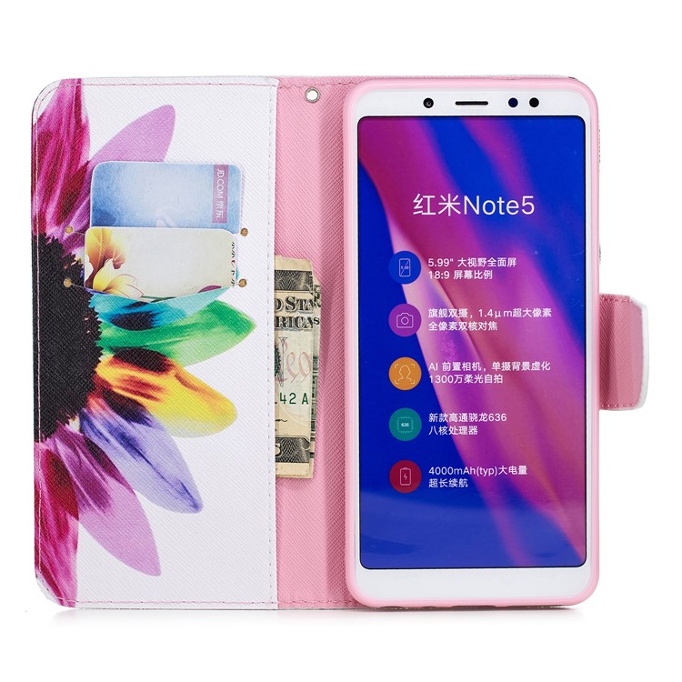 Pattern Printing Leather Wallet Case for Xiaomi Redmi Note 5 Pro (Dual Camera) / Redmi Note 5 (China) - Colorful Petals-10