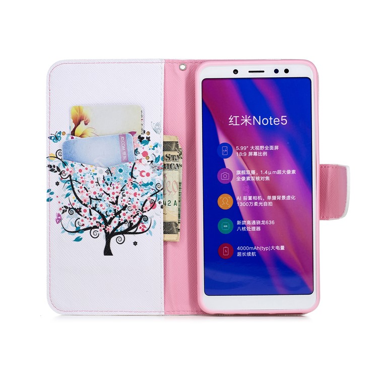 Pattern Printing Leather Wallet Cover for Xiaomi Redmi Note 5 Pro (Dual Camera) / Redmi Note 5 (China) - Flowered Tree-10