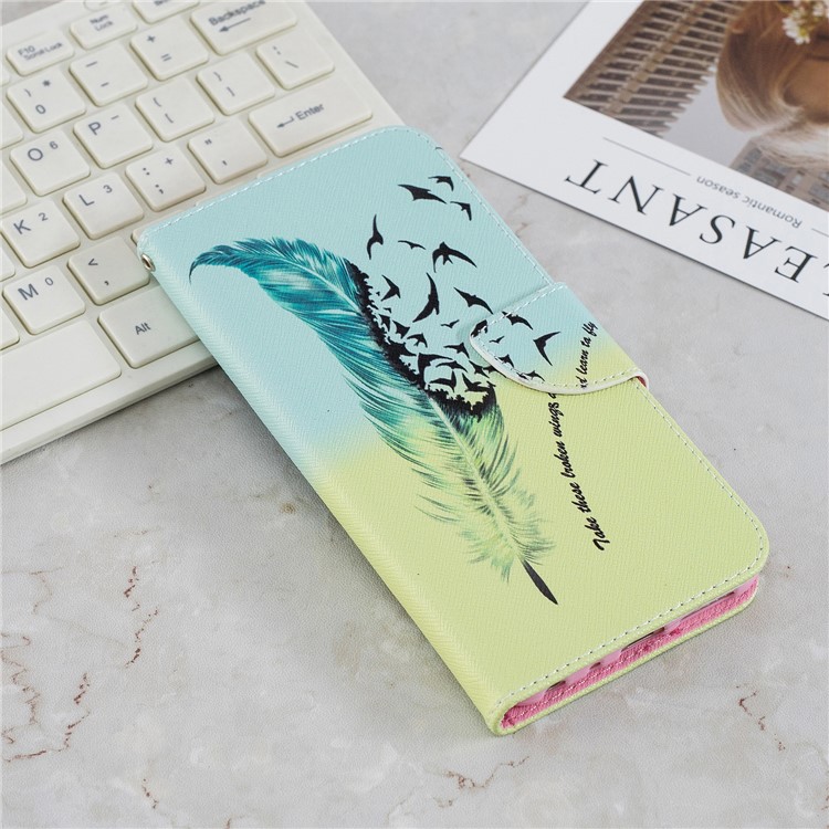 Pattern Printing PU Leather Wallet Case for Xiaomi Redmi Note 5 Pro (Dual Camera) / Redmi Note 5 (China) - Feather Pattern-2