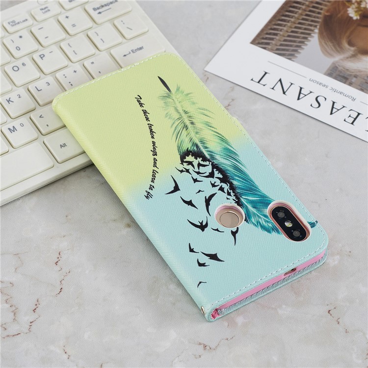 Pattern Printing PU Leather Wallet Case for Xiaomi Redmi Note 5 Pro (Dual Camera) / Redmi Note 5 (China) - Feather Pattern-3