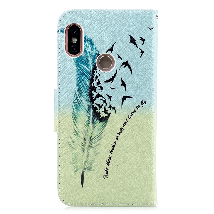 Pattern Printing PU Leather Wallet Case for Xiaomi Redmi Note 5 Pro (Dual Camera) / Redmi Note 5 (China) - Feather Pattern-5