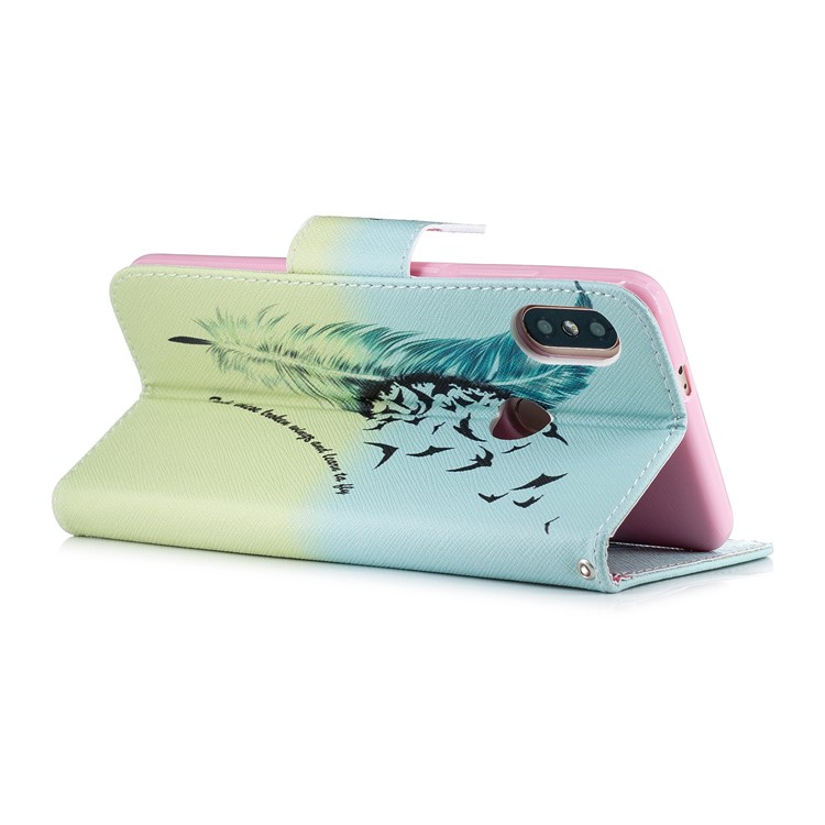 Pattern Printing PU Leather Wallet Case for Xiaomi Redmi Note 5 Pro (Dual Camera) / Redmi Note 5 (China) - Feather Pattern-6