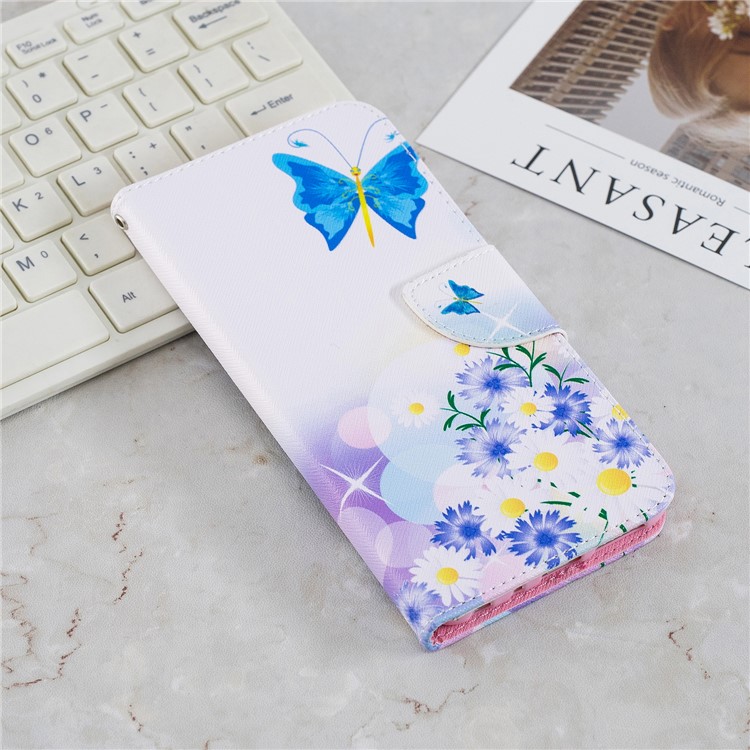 Pattern Printing Leather Stand Case with Card Slots for Xiaomi Redmi Note 5 Pro (Dual Camera) / Redmi Note 5 (China) - Blue Butterfly and Flowers-2