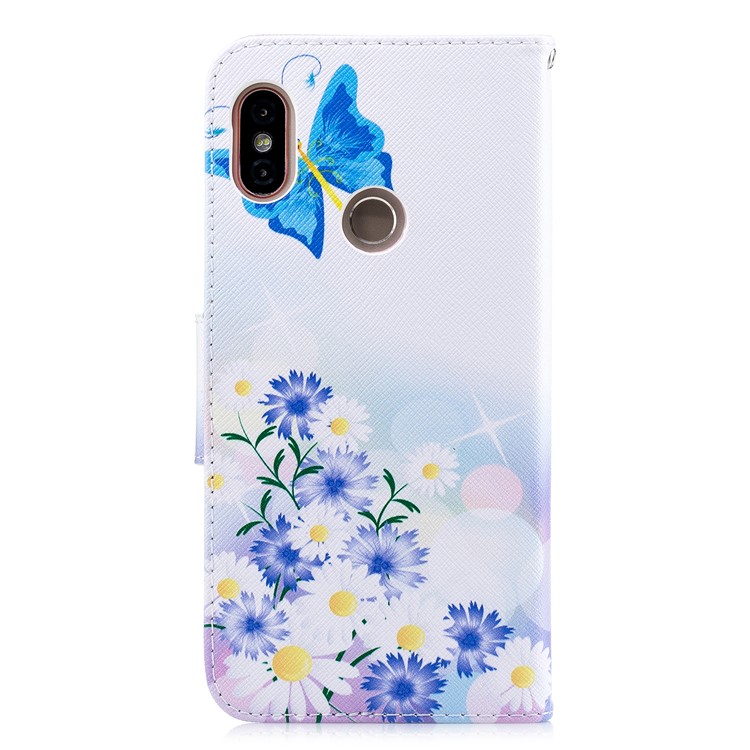 Pattern Printing Leather Stand Case with Card Slots for Xiaomi Redmi Note 5 Pro (Dual Camera) / Redmi Note 5 (China) - Blue Butterfly and Flowers-5