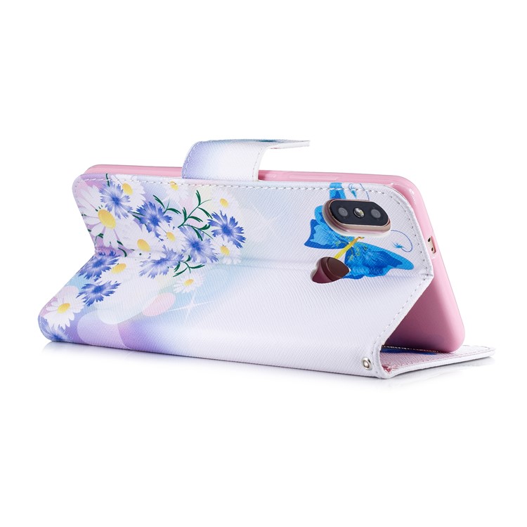 Pattern Printing Leather Stand Case with Card Slots for Xiaomi Redmi Note 5 Pro (Dual Camera) / Redmi Note 5 (China) - Blue Butterfly and Flowers-6